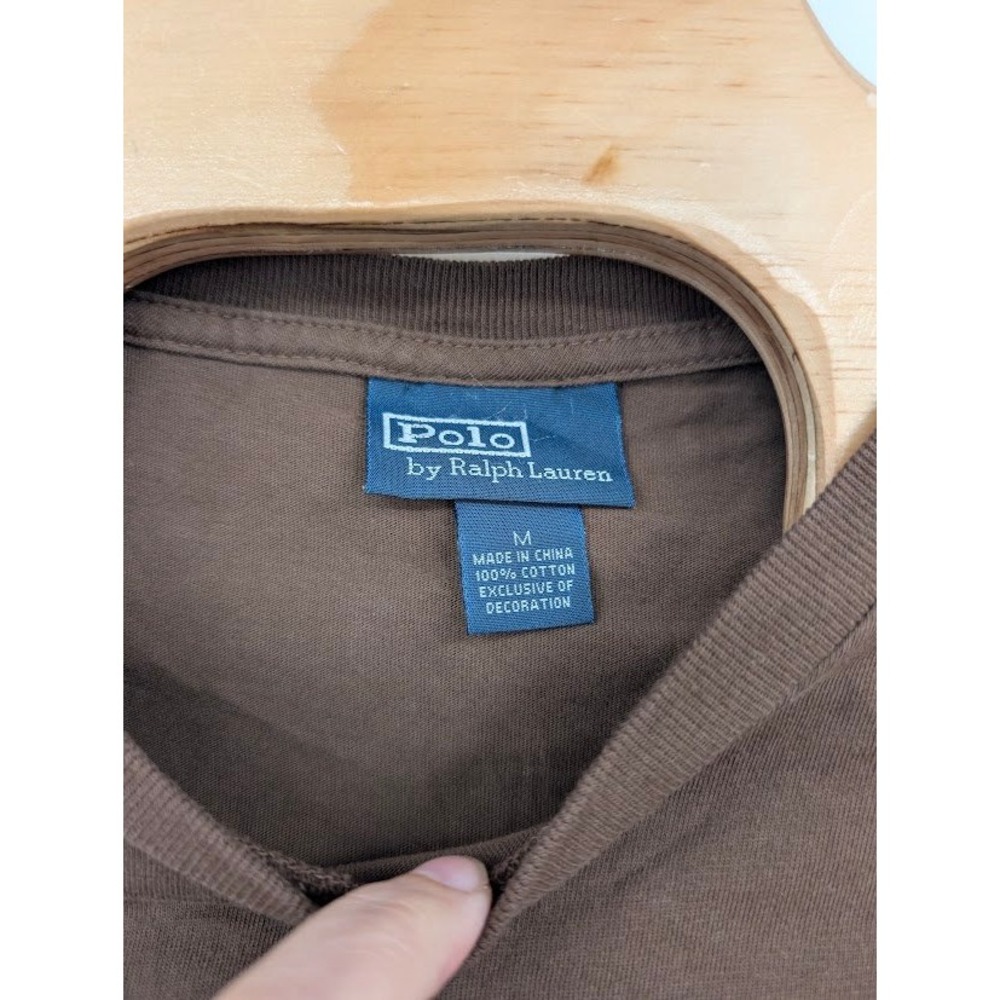 Polo Ralph Lauren Pocket T-Shirt Men's Medium Brown Long Sleeve Cotton Pony Logo - Picture 3 of 5